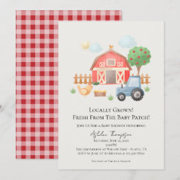 Cute Watercolor Barn Farm Animals Baby Shower Kaart