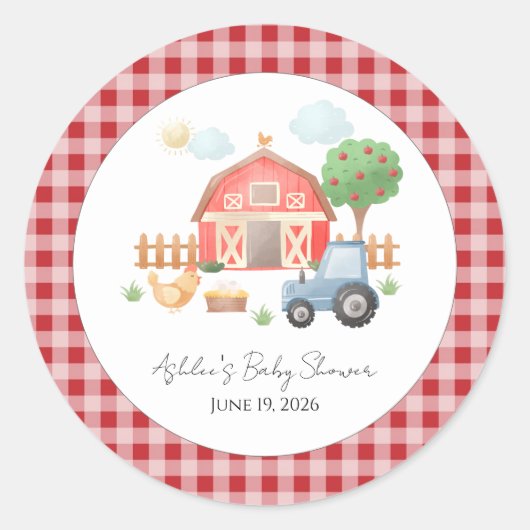 Cute Watercolor Barn Farm Animals Baby Shower Ronde Sticker (Voorkant)