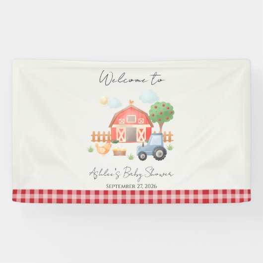 Cute Watercolor Barn Farm Animals Baby Shower  Spandoek (Horizontaal)