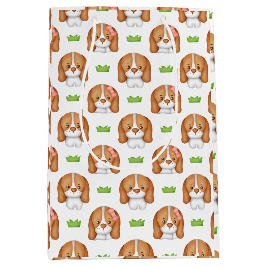 Cute Watercolor Beagle Dog Gift Bag Medium Cadeauzakje (Voorkant)