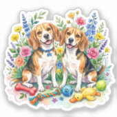 Cute Watercolor Beagles Sticker (Voorkant)