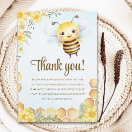 Cute Watercolor Bee Baby Shower Bedankkaart