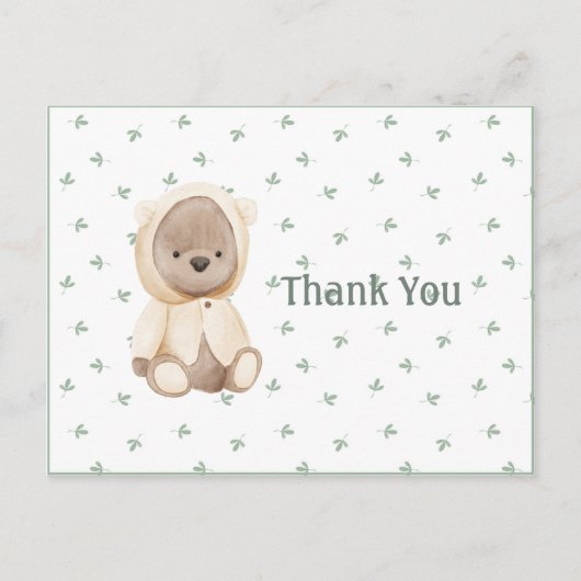 Cute Watercolor Beer Eenvoudige Bedankkaart Briefkaart (Voorkant)