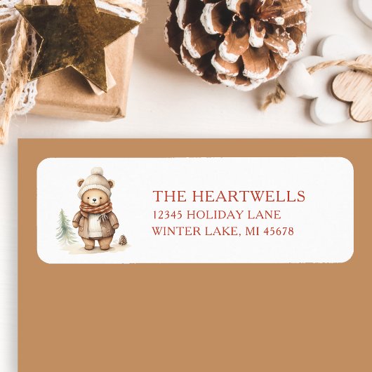 Cute Watercolor Beer Kerst Retouradres Etiket