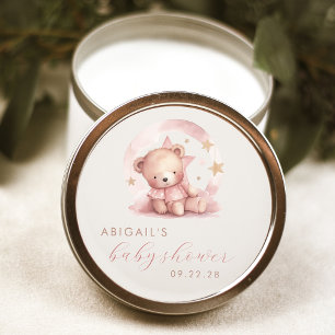 Cute Watercolor Beer Roze Meisje Baby Shower Ronde Sticker