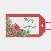 Cute watercolor birdhouse Christmas Holiday Cadeaulabel (Voorkant (Horizontaal))