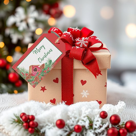 Cute watercolor birdhouse Christmas Holiday Cadeaulabel