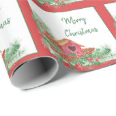 Cute watercolor birdhouse Christmas Holiday Cadeaupapier (Rol Hoek)