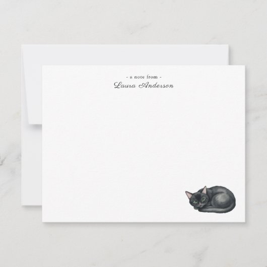 Cute watercolor Black cat personalized flat  Bedankkaart (Voorkant)