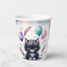 Cute Watercolor Black Kitten Balloons Birthday  Papieren Bekers