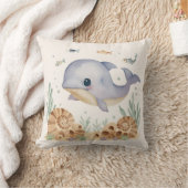 Cute Watercolor Blauwe Walvis _ Nursery Kussen (Deken)