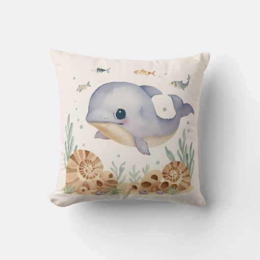 Cute Watercolor Blauwe Walvis _ Nursery Kussen (Voorkant)