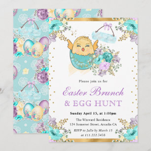 Cute Watercolor Bloemenkip in Ei Paasbrunch Kaart