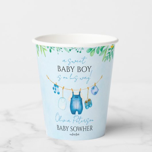 Cute Watercolor Blue Baby Shower Boy Papieren Bekers (Voorkant)