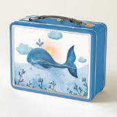 Cute Watercolor Blue Whale and Ocean Waves (Achterkant)