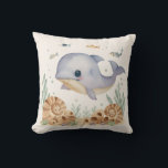 Cute Watercolor Blue Whale _ Nursery Throw Pillow  Kussen<br><div class="desc">Bring a touch of oceanic wonder to your child's space with this adorable blue whale throw pillow. Featuring a charming watercolor whale swimming among delicate sea plants and bubbles, this soft and serene design is perfect for a nautical-themed nursery, a boy's bedroom, or a cozy playroom. High-quality print that makes...</div>