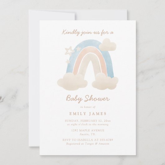 Cute Watercolor Boho Regenboog Baby Shower Kaart (Voorkant)