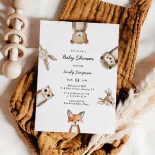 Cute Watercolor Bosdieren Baby Shower Kaart