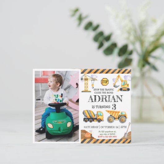 Cute Watercolor Bouw Kinderen Verjaardag Briefkaart (Staand voorkant)