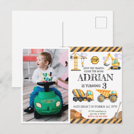 Cute Watercolor Bouw Kinderen Verjaardag Briefkaart (Voorkant / Achterkant)