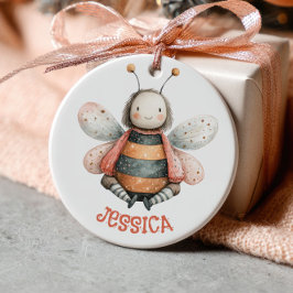 Cute Watercolor Bumble Bee with Name& Photo  Keramisch Ornament