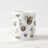 Cute Watercolor Bumblebee Design | Soft Pastel Bee Grote Koffiekop (Voorkant)