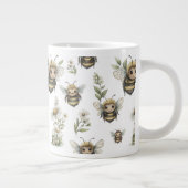 Cute Watercolor Bumblebee Design | Soft Pastel Bee Grote Koffiekop (Rechts)