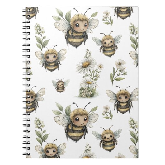 Cute Watercolor Bumblebee Design | Soft Pastel Bee Notitieboek (Voorkant)