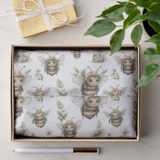 Cute Watercolor Bumblebee Design | Soft Pastel Bee Tissuepapier (Geschenk)