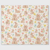 Cute Watercolor Bunnies & Flowers Pattern Cadeaupapier (Vlak)