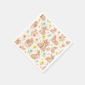 Cute Watercolor Bunnies & Flowers Pattern Servet (Hoek)