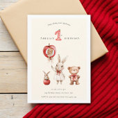 Cute watercolor Bunny Bear "1st" Birthday Kaart