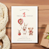 Cute watercolor Bunny Bear "1st" Birthday Kaart