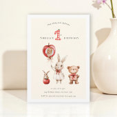Cute watercolor Bunny Bear "1st" Birthday Kaart