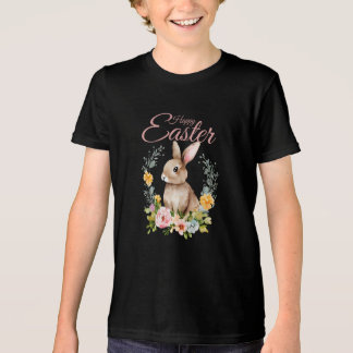 Cute Watercolor Bunny Floral Wreath Easter Tri-Blend Shirt