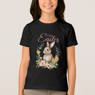 Cute Watercolor Bunny Floral Wreath Easter Tri-Blend Shirt