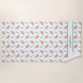 Cute Watercolor Bunny Pattern With Custom Name Strandlaken (Voorkant)