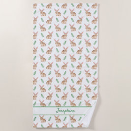 Cute Watercolor Bunny Pattern With Custom Name Strandlaken