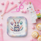 Cute Watercolor Bunny Rabbit Balloons Birthday Papieren Bordje (Feest)