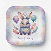 Cute Watercolor Bunny Rabbit Balloons Birthday Papieren Bordje (Voorkant)