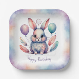 Cute Watercolor Bunny Rabbit Balloons Birthday  Papieren Bordje