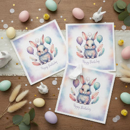 Cute Watercolor Bunny Rabbit Balloons Birthday  Servet