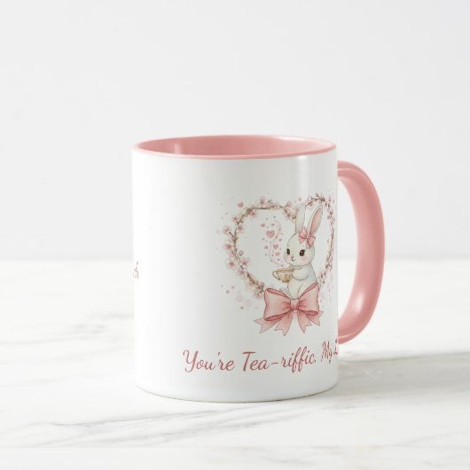 Cute Watercolor Bunny Rabbit Coffee - Personalized Mok (Voorkant rechts)