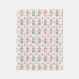 Cute Watercolor Bunny Seamless Pattern Fleece Deken