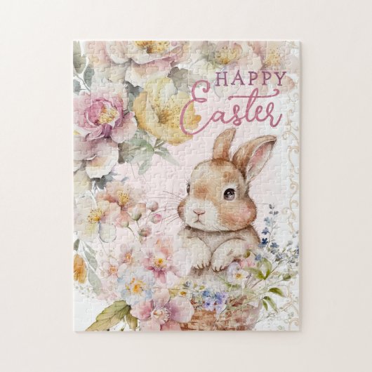 Cute Watercolor Bunny | Spring Flowers  Legpuzzel (Verticaal)