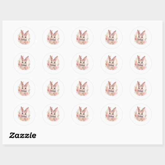 Cute Watercolor Bunny Sticker with Flowers (Vel)