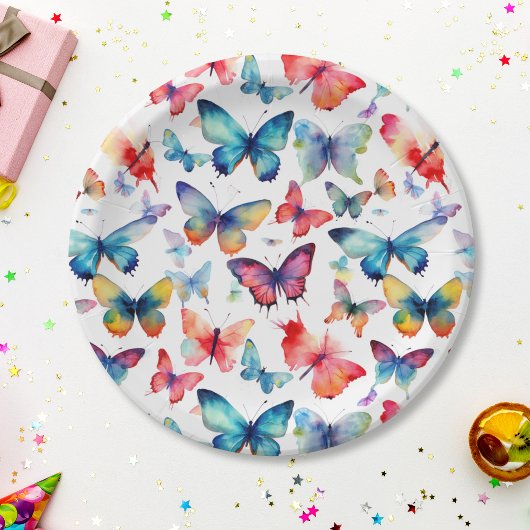 Cute Watercolor Butterflies Pattern Papieren Bordje