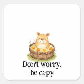 Cute Watercolor Capybara in Hot Tub with Oranges & Vierkante Sticker