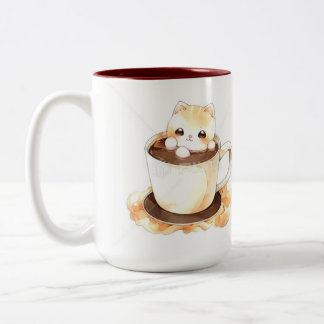 Cute Watercolor Cat in Coffee Cup Personalized Mug Tweekleurige Koffiemok