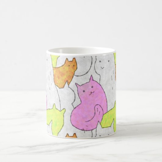 Cute Watercolor Cats Doodle Pattern Koffiemok (Center)